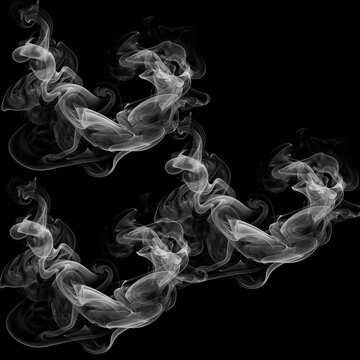 Curved Smoke Plumes on Black Background - S-Shaped Fog Mist Texture Overlays
