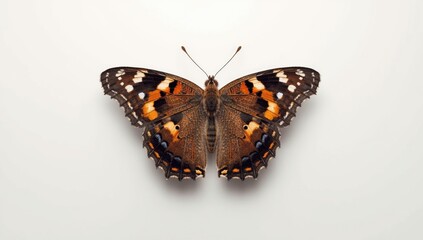 Naklejka premium Butterfly Closeup Displaying Vibrant Orange and Black Wings Isolated on White