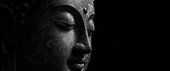 Obraz premium Buddha Statue Profile in Black and White with Soft Lighting