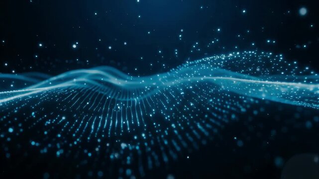 Glowing blue particle wave animation representing complex data flow in this high quality video footage