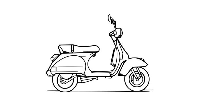 Animated hand-drawn scooter appearing as a dynamic line drawing animation. Ideal for videos on urban mobility, delivery services, travel, and commutes.