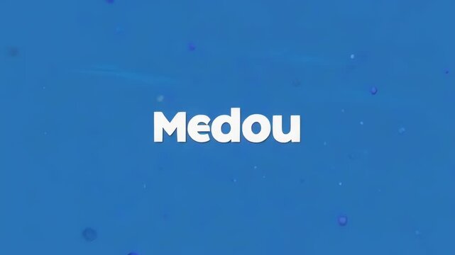 Text animation Medou logo reveal clean blue background smooth motion for corporate branding