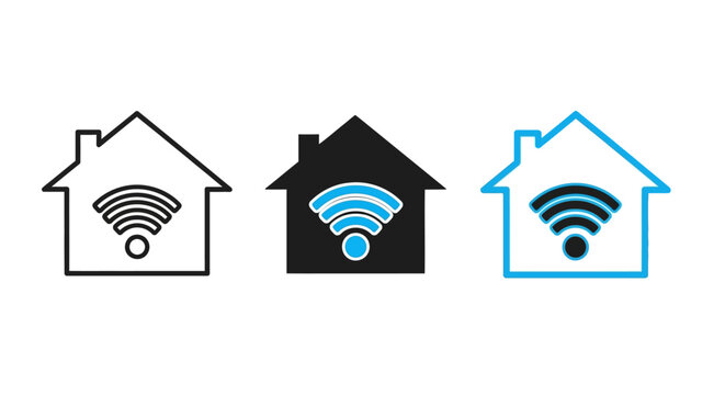 WiFi house icons, wireless internet symbols, network connection signs, smart home logos
