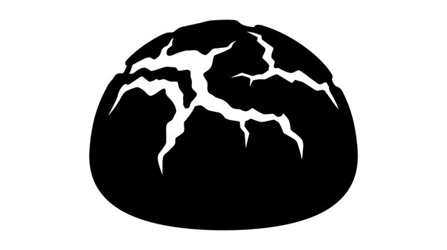 Black silhouette of a cracked egg or stone.