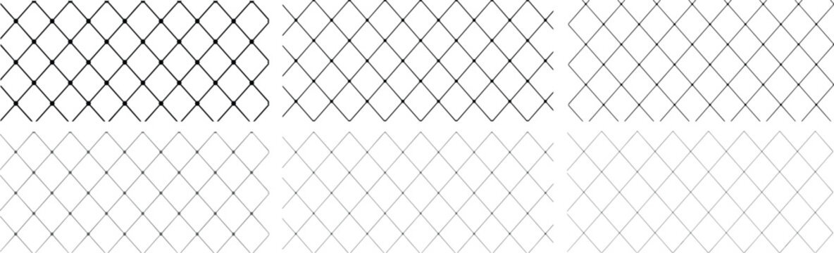 Six variations of a black diamond lattice pattern on a white background Keywords: pattern, lattice, diamond, geometric, grid, mesh, line