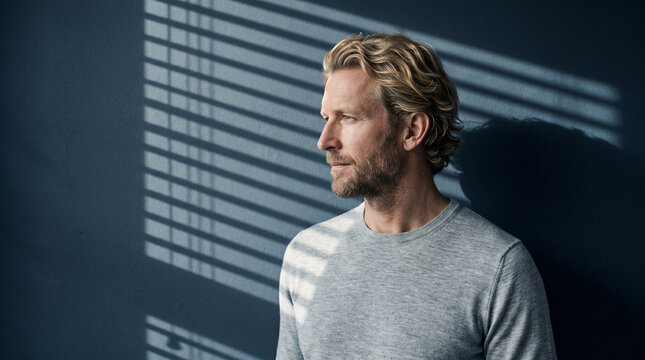 Man Looking Away Contemplating in Natural Light