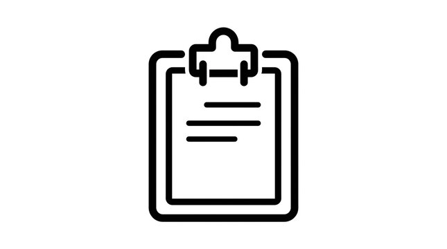 A graphic illustration of a clipboard with paper attached.