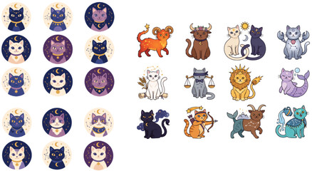 Fototapeta premium Zodiac Cat Vector Collection