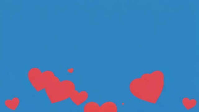 Red Hearts Floating Against Blue Background Gentle Motion Romantic Celebration