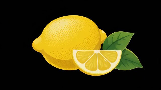 Ripe Lemons with Fresh Green Leaves isolated on black background during bright studio lighting