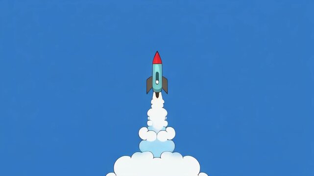 Rocket launching with smoke trails ascending against a clear blue sky concept for growth and innovation