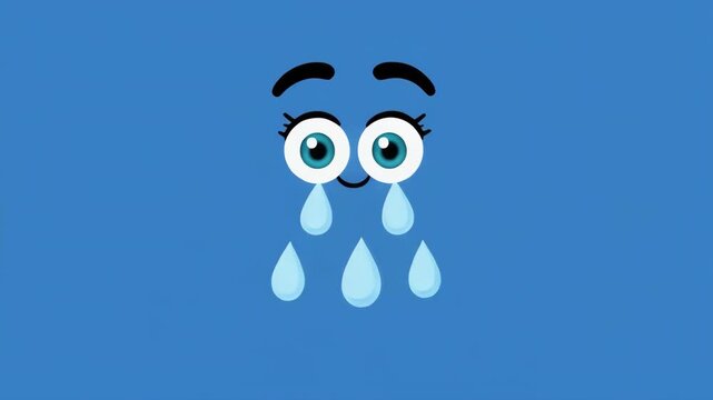 Sad Eyes Crying Raindrops Progression with Growing Intensity in Blue Background