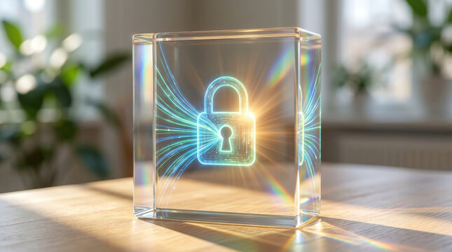 Glass cube padlock escrow smart contract security blockchain digital asset transparency protection transaction