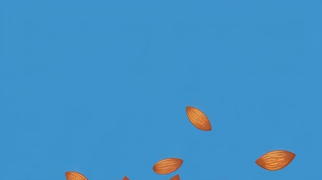 Soybean seeds falling slowly in clear blue sky with cinematic motion during daytime