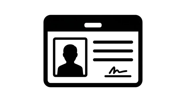 Personal identification card icon with photo profile and signature badge symbol for security access and corporate identity