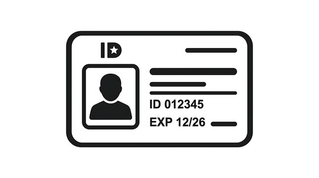 Secure digital identity card icon for personal identification and access control, featuring placeholder for photo and expiration details for verification