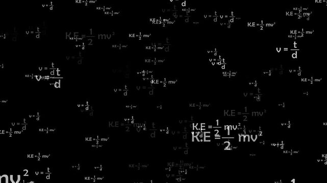 physics formula moving on black background represent the concept of science education