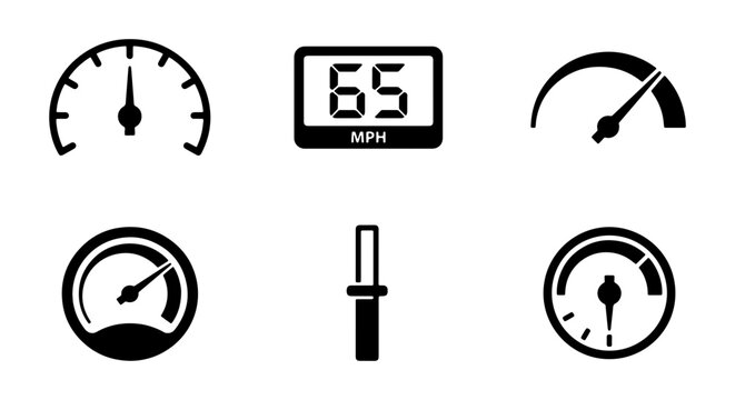 Speedometer Icons, Gauge Symbols, Digital Display, Control Slider, Vector Set