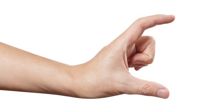 Hand making pinching gesture with fingers, isolated on transparent cutout background