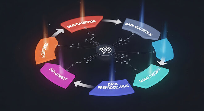 Business process workflow cycle, colorful infographic design with arrows and stages