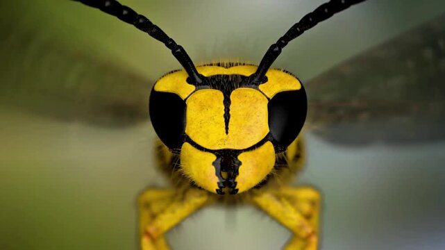 Detailed Macro View of Wasp Head and Compound Eyes
