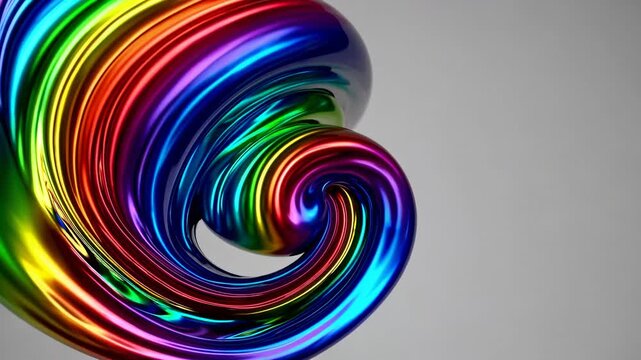 Colorful swirling liquid with vibrant rainbow hues transitions smoothly in a continuous motion against a neutral background, showcasing dynamic fluidity and shine