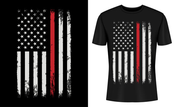American Flag Thin Red Line Firefighter Support T-shirt Design