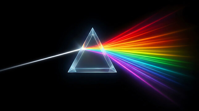 Light dispersion through glass prism creating rainbow spectrum with refraction spectrum dispersion triangle transparent experiment splitting colorful radiance abstract phenomenon physical