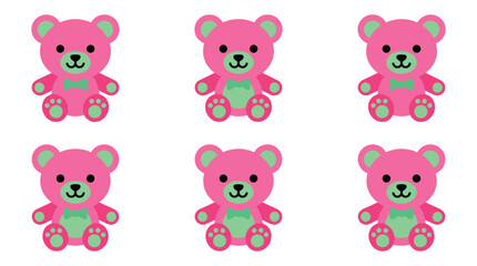 Fototapeta premium Pixel art pink teddy bear pattern with teal accents, cute toy motif, digital illustration repeating element, graphic design asset