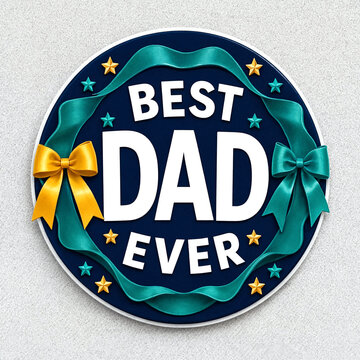 Colorful best dad ever badge with ribbons and stars design for fathers day celebration