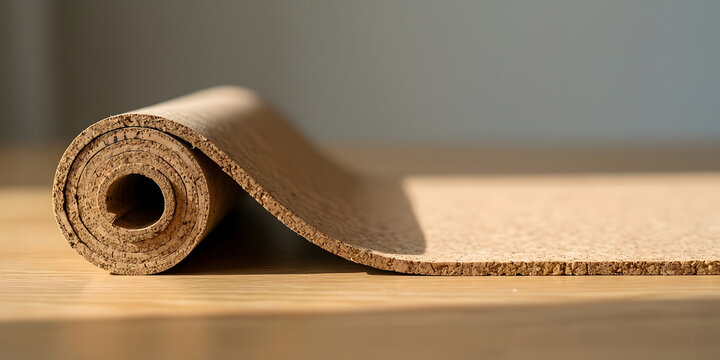 Rolled natural cork sheet with a clean cut edge for renewable