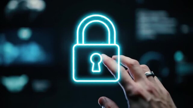 Neon padlock icon for secure network access control.