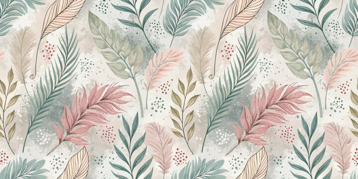 Elegant botanical leaf pattern with soft pastel and neutral tones Vector