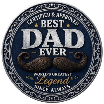 Vintage decorative badge featuring best dad ever with mustache design and ornate border details