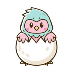 Fototapeta premium A baby owl chick hatches from its shell in spring. This design shows the chick with bright colors and bold outlines, ready for the season.