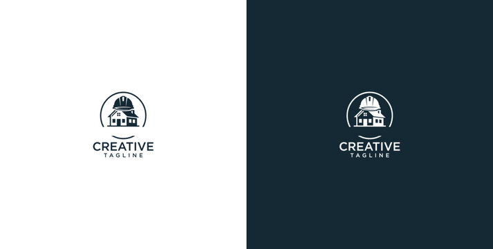 Minimalist observatory home logo design template featuring house and dome concept