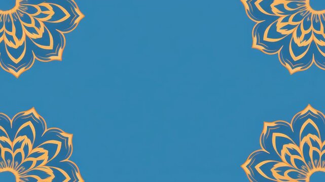 Blue background with golden ornamental pattern in cinematic motion during a gentle zoom out