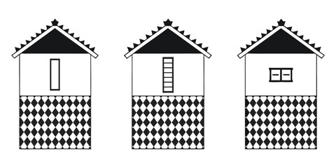 Traditional Japanese kura storehouse vector set, black and white oriental warehouse icon. © Shofikul islam