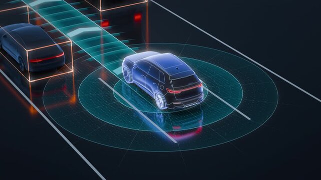 Autonomous Car Sensors Monitoring Traffic From Left Three Quarter View