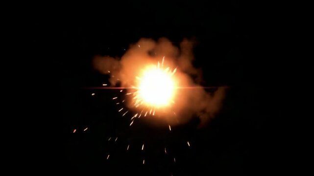 A powerful firework or bomb blast captured at night with a long exposure.