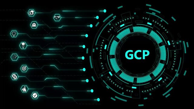 GCP, Good Clinical Practice. . Colored flat icons illustration animation. Isolated on black background.