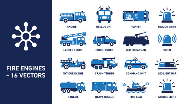 Fire engines and rescue vehicles gathered at a station with various emergency response units and equipment on display
