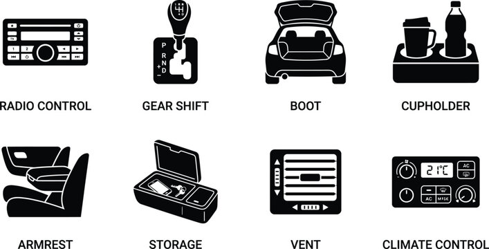 Automotive Interior Amenities Icon Set