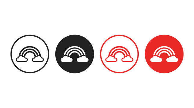 Set of Rainbow and Cloud Icons in Circle Frames