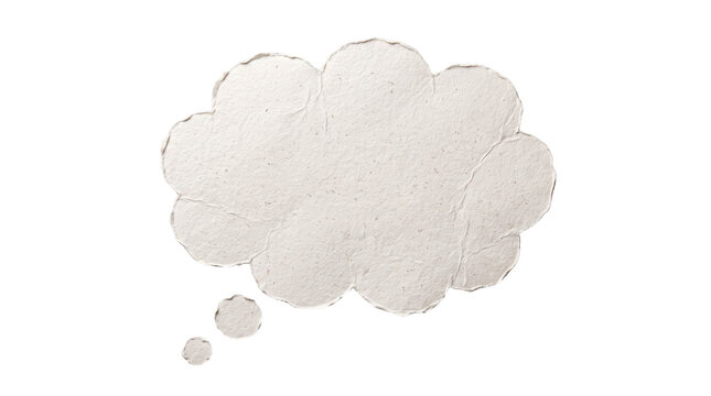 Paper thought bubble transparent PNG isolated cutout, textured handmade speech cloud clipart for design