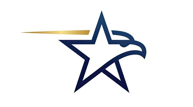 Blue star and eagle head combined mascot logo.