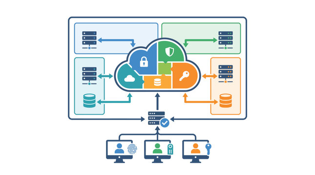 A cloud computing system operates with secure data storage and protection in a digital environment
