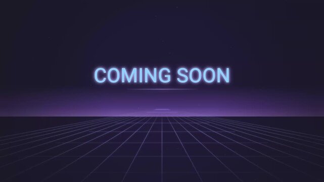 Retro Synthwave Grid Background with Glowing Coming Soon Text