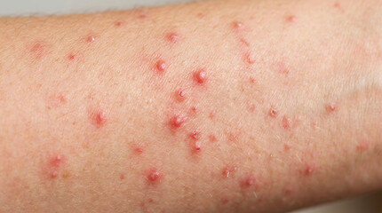 Fototapeta premium Red, inflamed skin patches on light skin rash