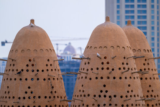 Doha, Qatar - December 15, 2023: Dove Towers at Katara Cultural Village.